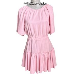 Chelsea and Violet Tiered Ruffle Mini Dress Cotton Blend Light Pink Small